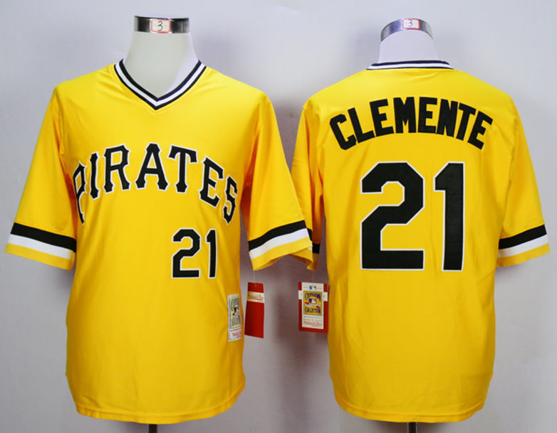 Pirates 21 Roberto Clemente Yellow Throwback Jersey
