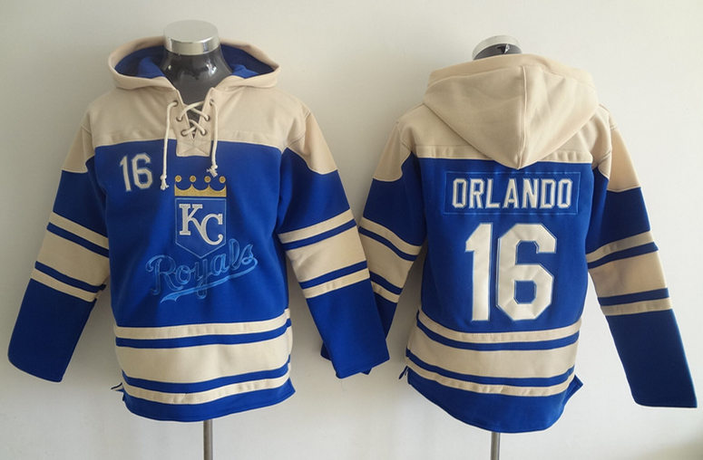 Royals 16 Paulo Orlando Blue All Stitched Hooded Sweatshirt