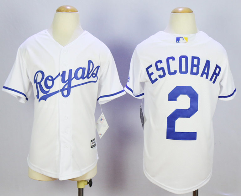 Royals 2 Alcides Escobar White Youth New Cool Base Jersey