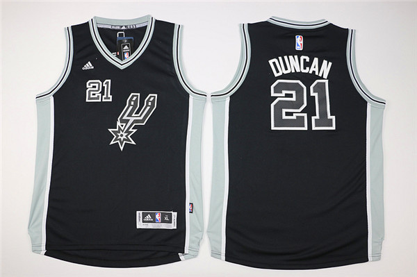 Spurs 21 Tim Duncan Black New Swingman Youth Jersey - Click Image to Close