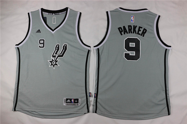 Spurs 9 Tony Parker Grey New Swingman Youth Jersey - Click Image to Close