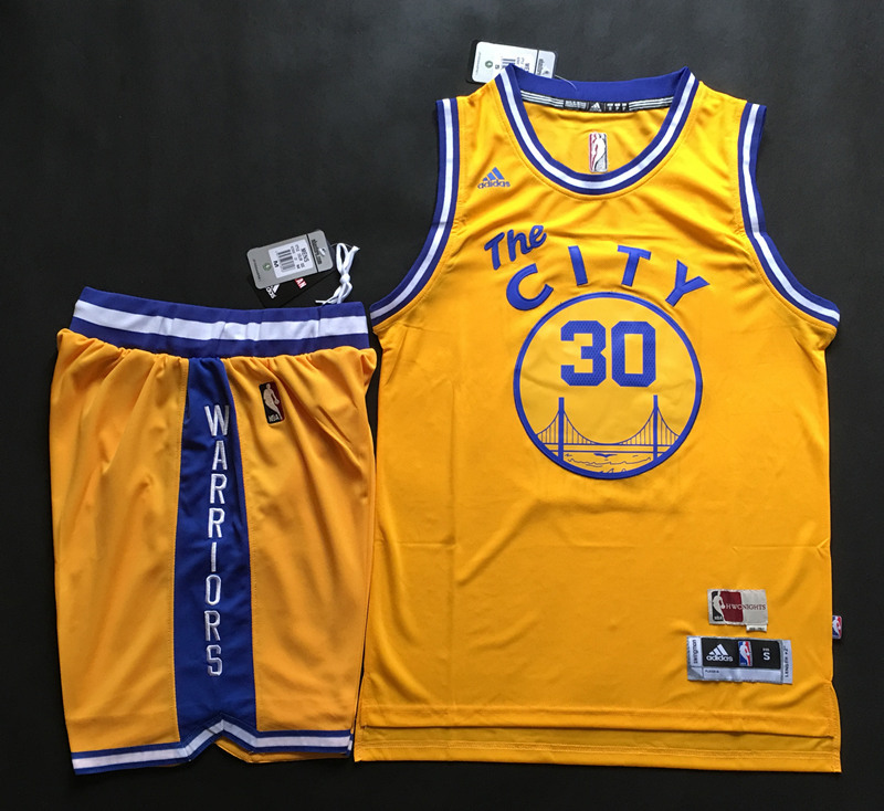Warriors 30 Stephen Curry Yellow The City Swingman Jersey(With Shorts)