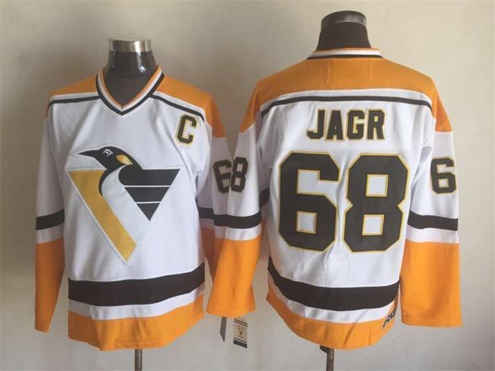 Penguins 68 Jaromir Jagr White CCM Jersey - Click Image to Close