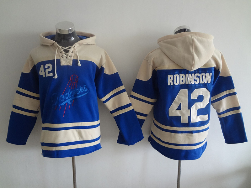 Dodgers 42 Jackie Robinson Blue All Stitched Hooded Sweatshirt