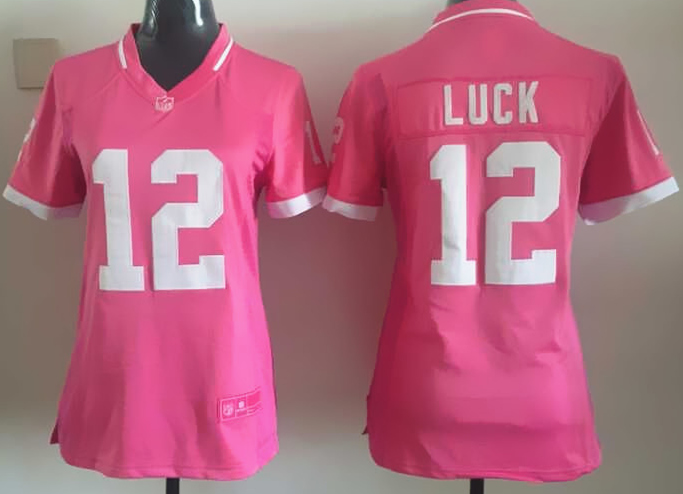 Nike Colts 12 Andrew Luck Pink Bubble Gum Women Game Jersey