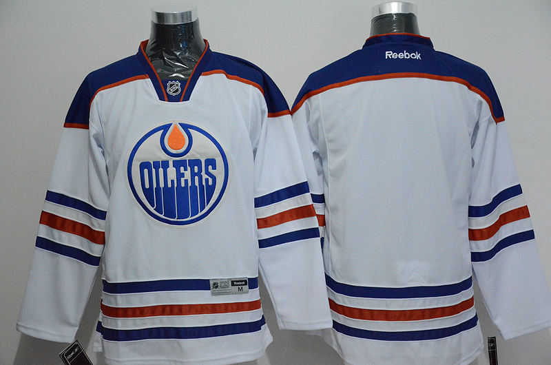 Oilers Blank White Reebok Jersey - Click Image to Close