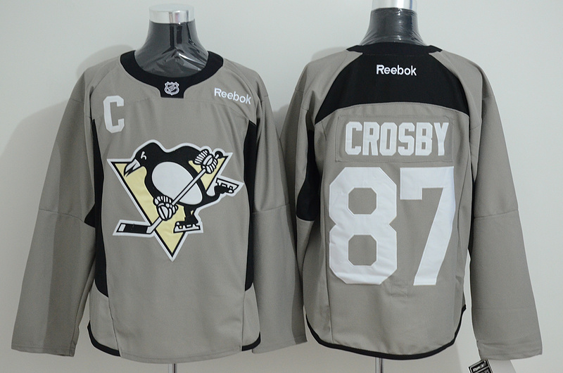 Penguins 87 Sidney Crosby Grey C Patch Reebok Jersey - Click Image to Close