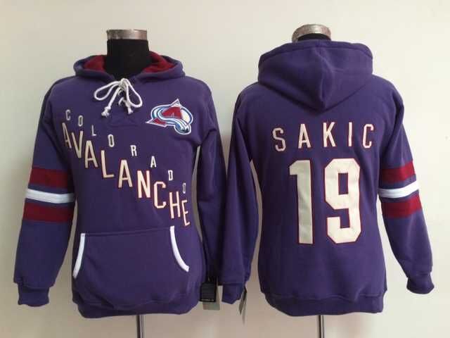 Avalanche 19 Sakic Purple Women All Stitched Hooded Sweatshirt