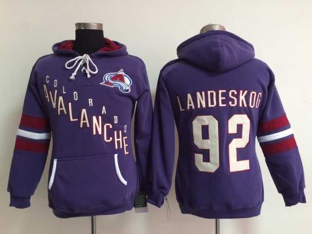 Avalanche 92 Gabriel Landeskog Purple Women All Stitched Hooded Sweatshirt