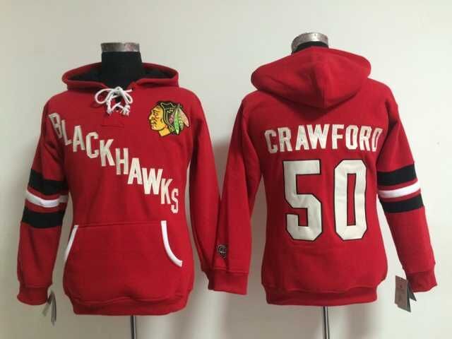 Blackhawks 50 Corey Crawford Red Women All Stitched Hooded Sweatshirt