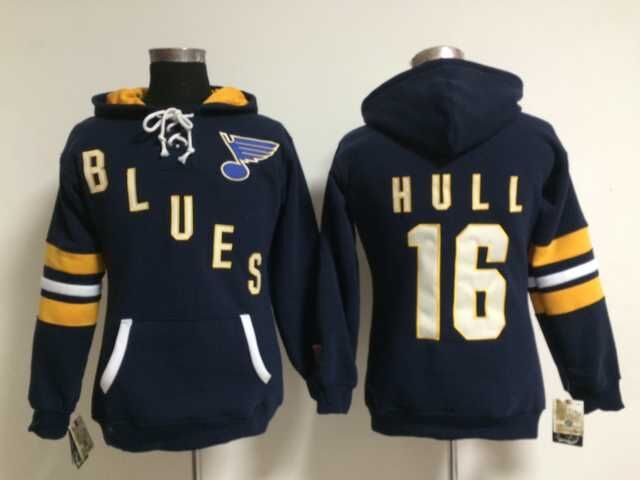 Blues 16 Brett Hull Blue Women All Stitched Hooded Sweatshirt - Click Image to Close