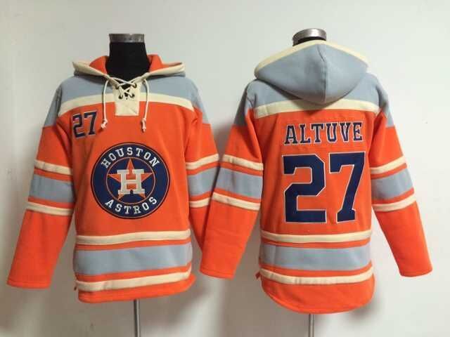 Astros 27 Jose Altuve Orange All Stitched Hooded Sweatshirt
