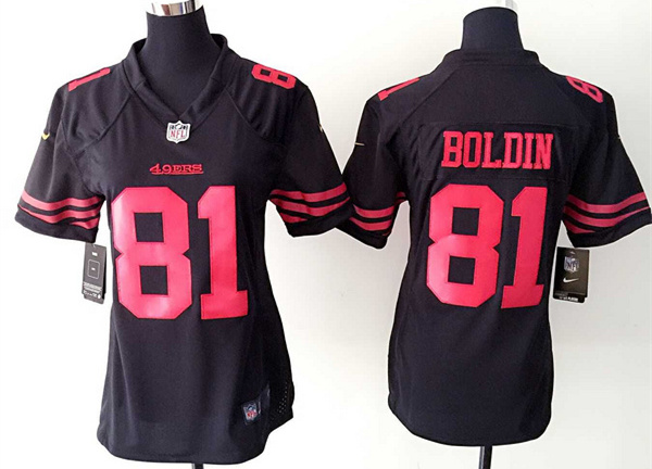 Nike 49ers 81 Anquan Boldin Black Women Game Jersey - Click Image to Close