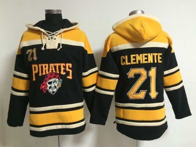 Pirates 21 Roberto Clemente Black All Stitched Hooded Sweatshirt