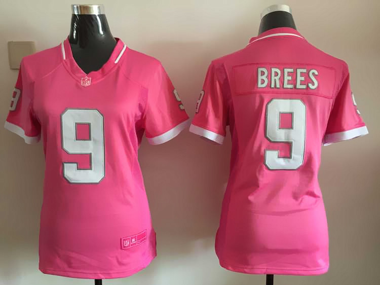 Nike Saints 9 Drew Brees Pink Bubble Gum Women Game Jersey