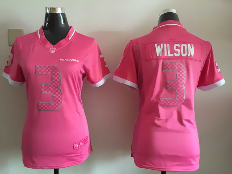 Nike Seahawks 3 Russell Wilson Pink Bubble Gum Women Game Jersey