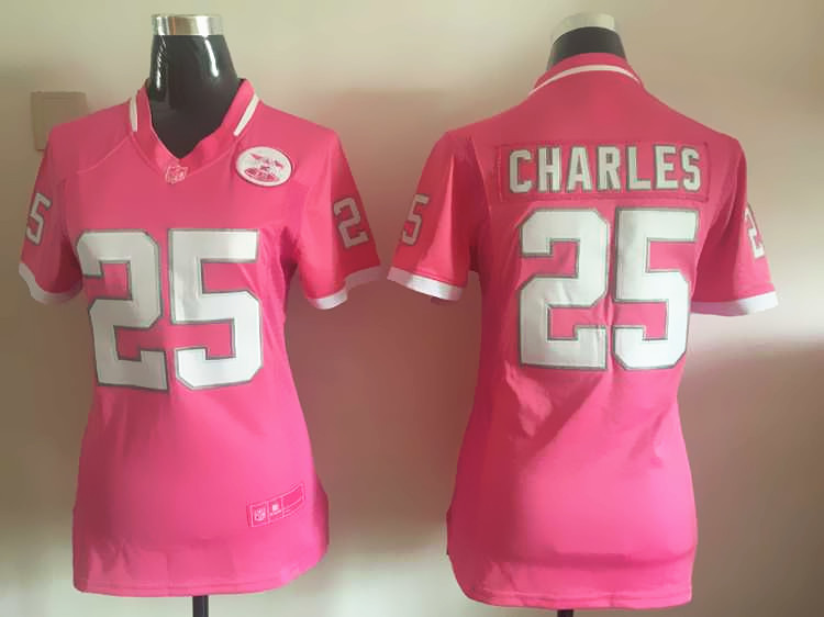 Nike Chiefs 25 Jamaal Charles Pink Bubble Gum Women Game Jersey