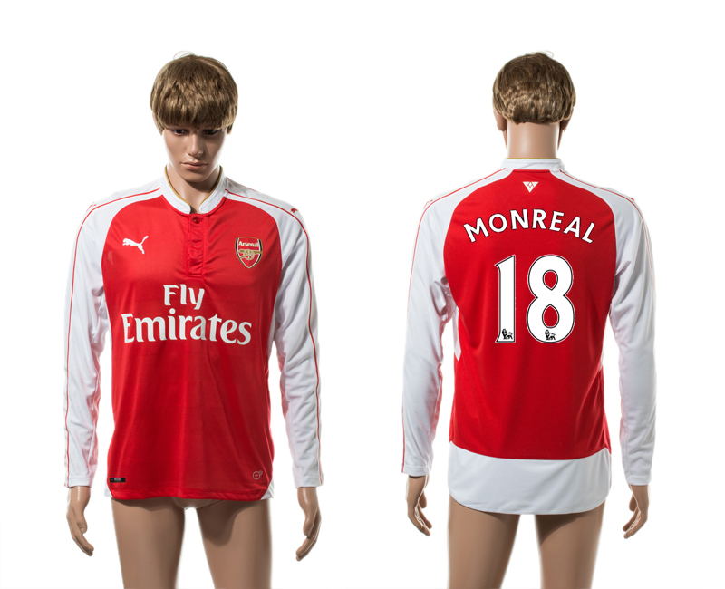 2015-16 Arsenal 18 MONREAL Home Long Sleeve Thailand Jersey