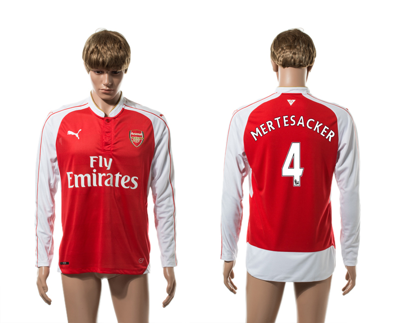 2015-16 Arsenal 4 MERTESACKER Home Long Sleeve Thailand Jersey