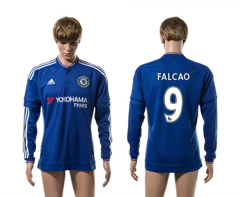 2015-16 Chelsea 9 FALCAO Home Long Sleeve Thailand Jersey