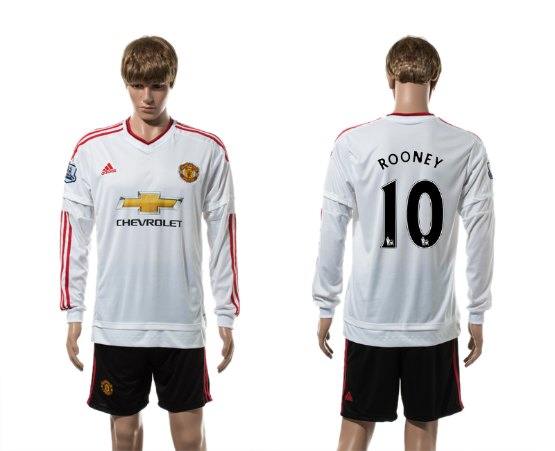 2015-16 Manchester United 10 ROONEY Away Long Sleeve Jersey