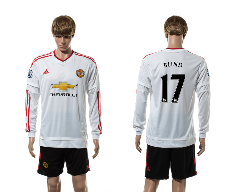2015-16 Manchester United 17 BLIND Away Long Sleeve Jersey