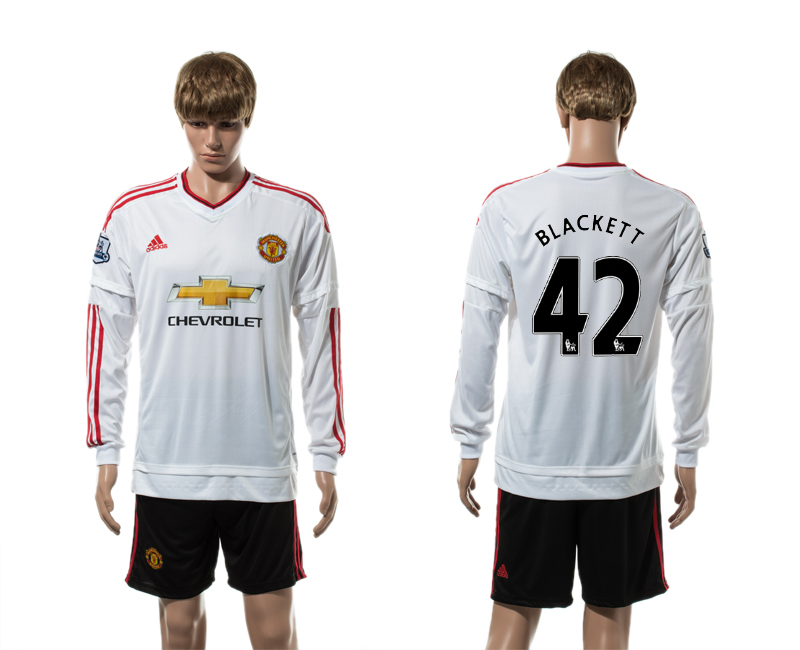 2015-16 Manchester United 42 BLACKETT Away Long Sleeve Jersey
