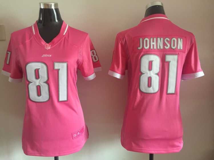 Nike Lions 81 Calvin Johnson Pink Bubble Gum Women Game Jersey