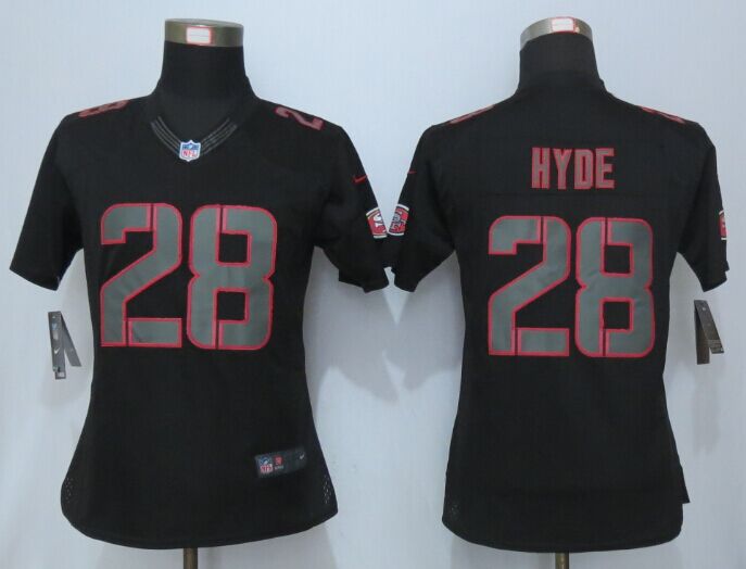 Nike 49ers 28 Carlos Hyde Black Impact Women Limited Jersey