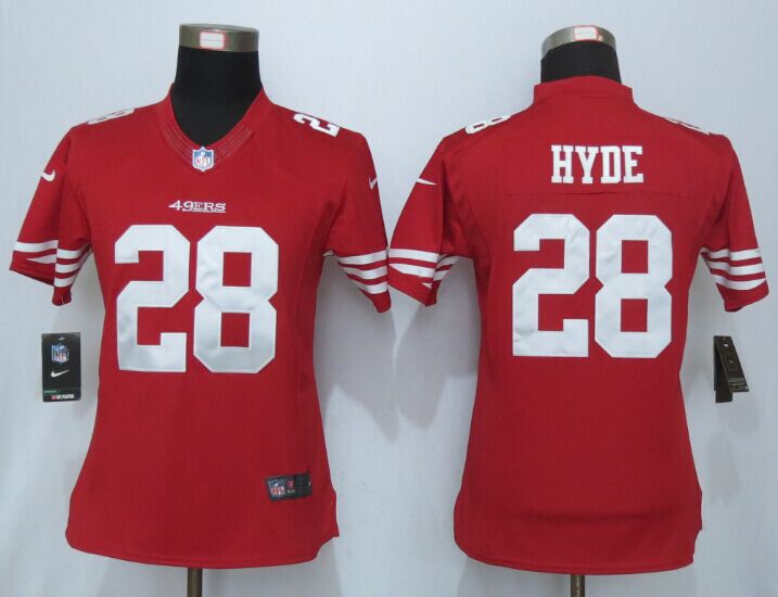 Nike 49ers 28 Carlos Hyde Red Women Limited Jersey