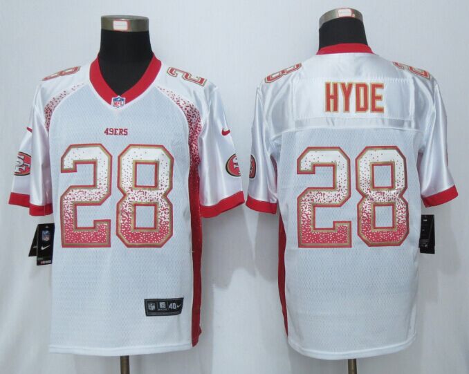 Nike 49ers 28 Carlos Hyde White Drift Fashion Elite Jersey
