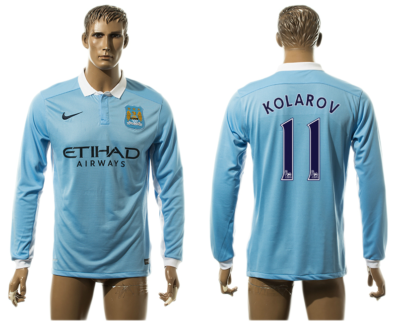 2015-16 Manchester City 11 KOLAROV Home Long Sleeve Thailand Jersey