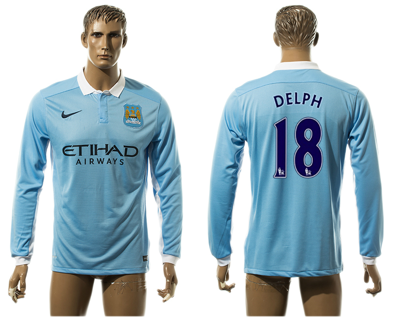 2015-16 Manchester City 18 DELPH Home Long Sleeve Thailand Jersey