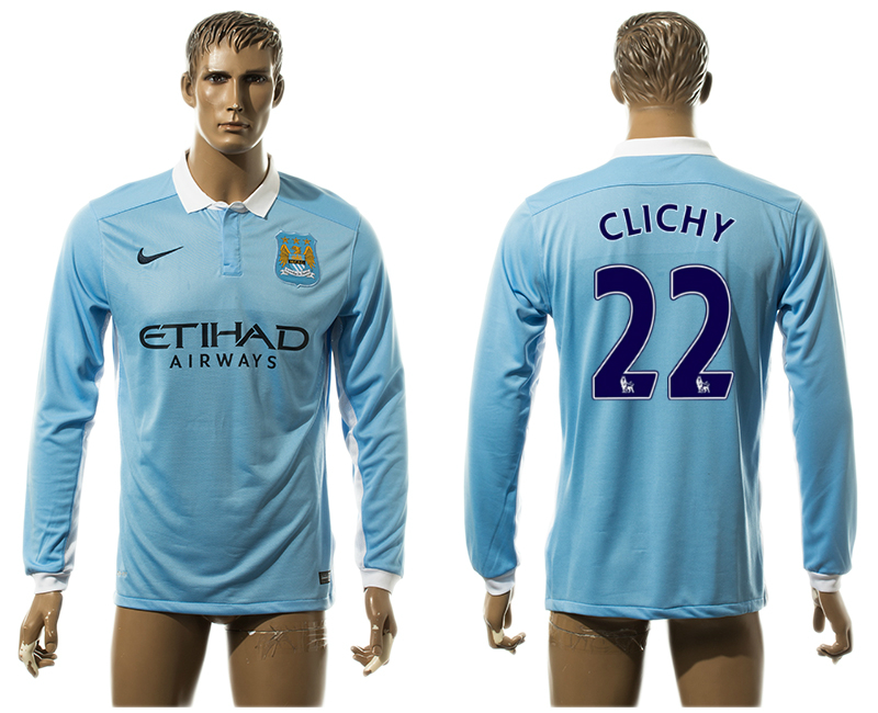 2015-16 Manchester City 22 CLICHY Home Long Sleeve Thailand Jersey