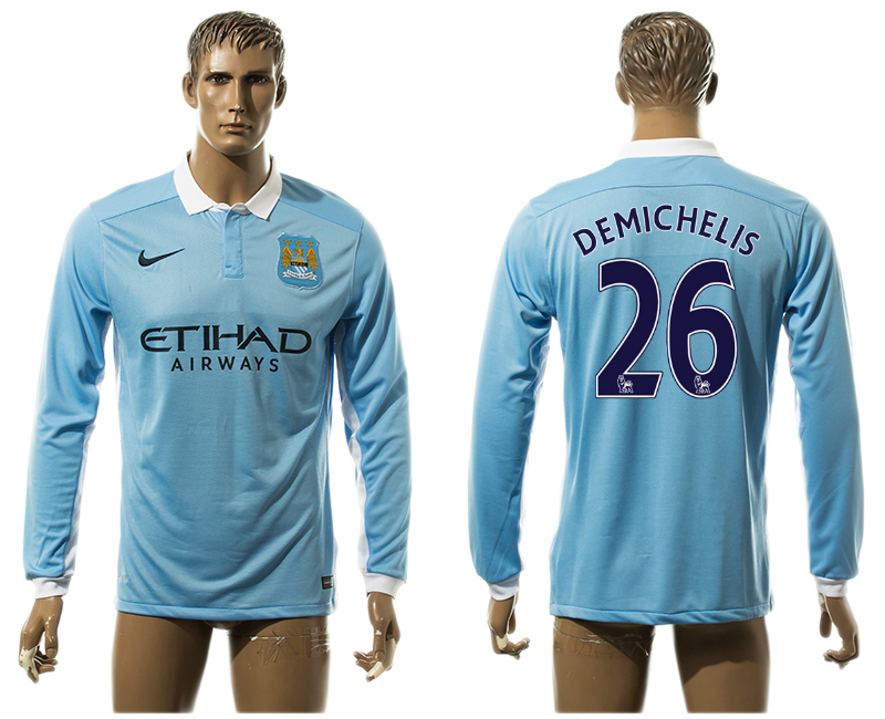 2015-16 Manchester City 26 DEMICHELIS Home Long Sleeve Thailand Jersey