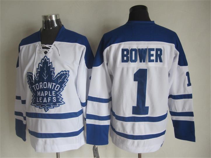 Maple Leafs 1 Johnny Bower White CCM Jersey