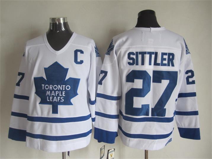 Maple Leafs 27 Darryl Sittler White C Patch CCM Jersey