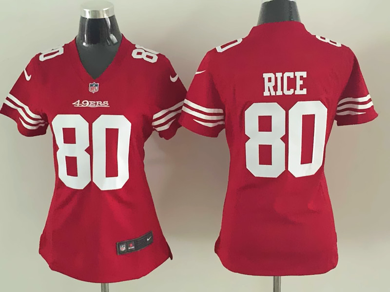 Nike 49ers 80 Jerry Rice Red Women Game Jersey