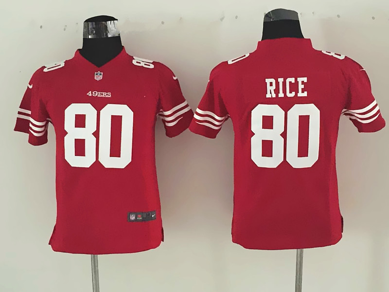 Nike 49ers 80 Jerry Rice Red Youth Game Jersey - Click Image to Close