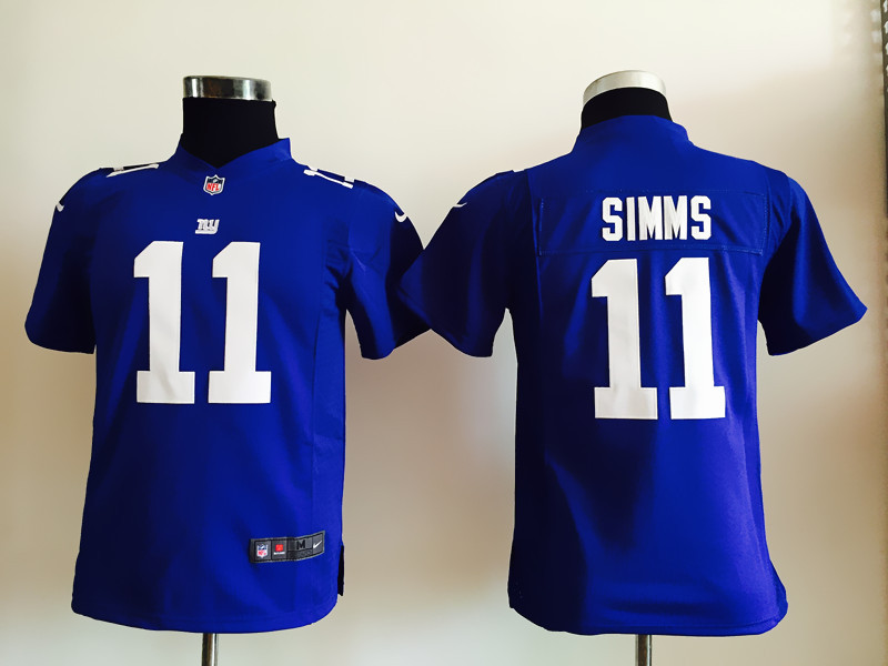 Nike Giants 11 Phil Simms Blue Blue Youth Game Jersey