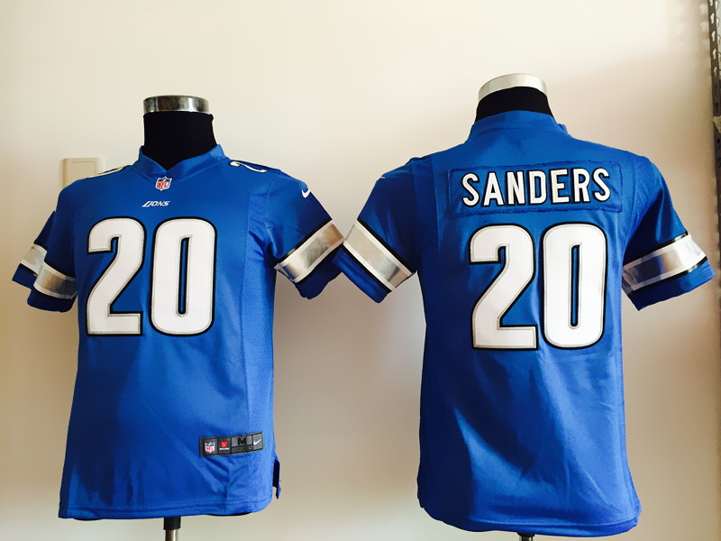 Nike Lions 20 Barry Sanders Blue Youth Game Jersey - Click Image to Close