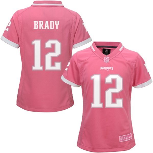 Nike Patriots 12 Tom Brady Pink Bubble Gum Women Game Jersey