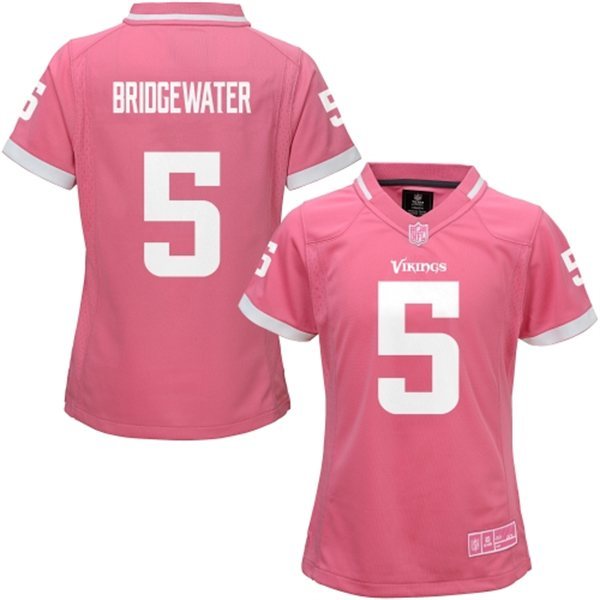 Nike Vikings 5 Teddy Bridgewater Pink Bubble Gum Women Game Jersey