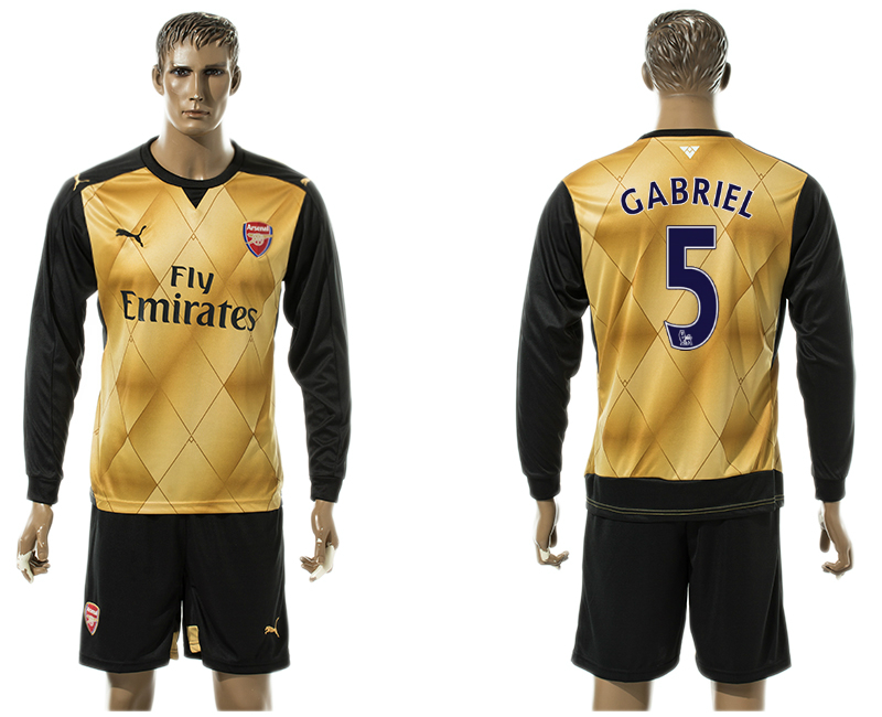 2015-16 Arsenal 5 GABRIEL Away Long Sleeve Jersey