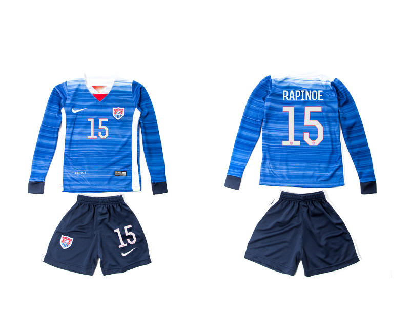 2015-16 USA 15 RAPINOE Away Long Sleeve Youth Jersey