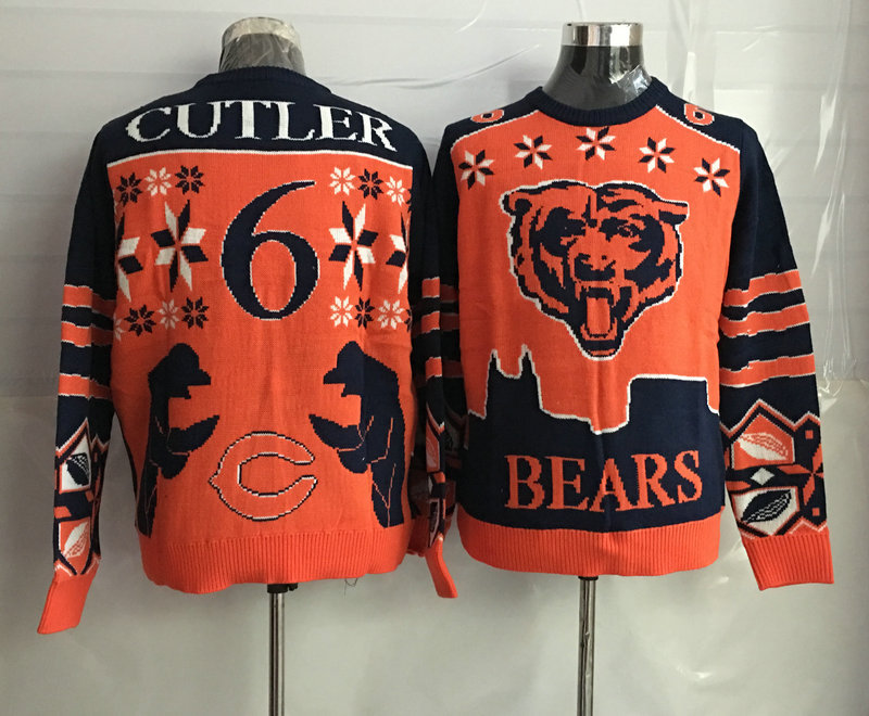 Bears 6 Jay Cutler Crew Neck Men's Ugly Sweater - Click Image to Close