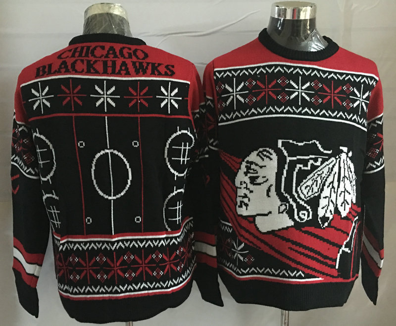Chicago Blackhawks Black Crew Neck Men's Ugly Sweater