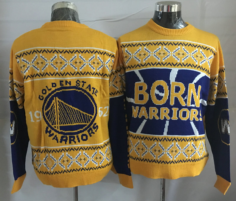 Golden State Warriors Gold Crew Neck Men's Ugly Sweater