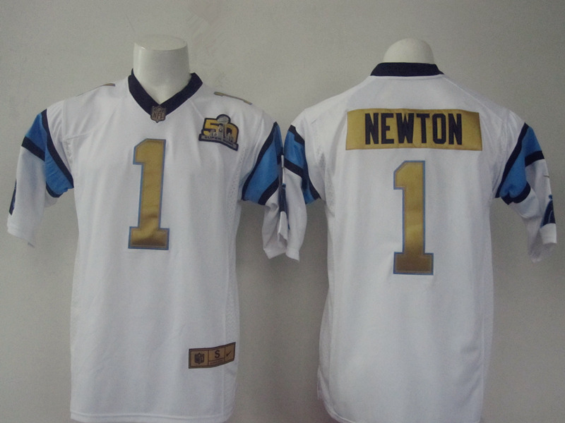 Nike Panthers 1 Cam Newton White Super Bowl 50 Generic Limited Jersey
