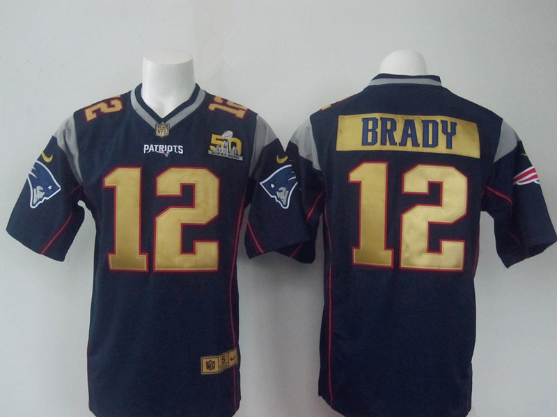 Nike Patriots 12 Tom Brady Blue Super Bowl 50 Generic Limited Jersey
